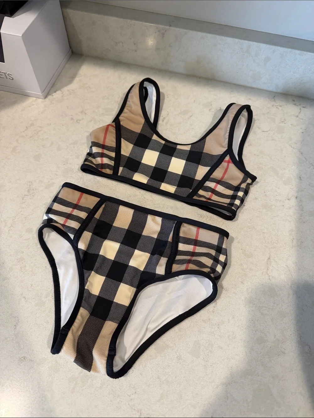 Burberry Beige Black Plaid Two-Piece Bikini Set